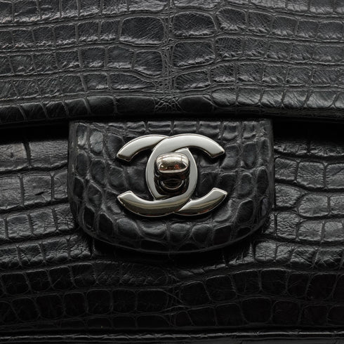 VINTEGE CHANEL CLASSIC FLAP MEDIUM CHAIN SHOULDER BAG BLACK CROCODILE SILVER HARDWARE 90340464