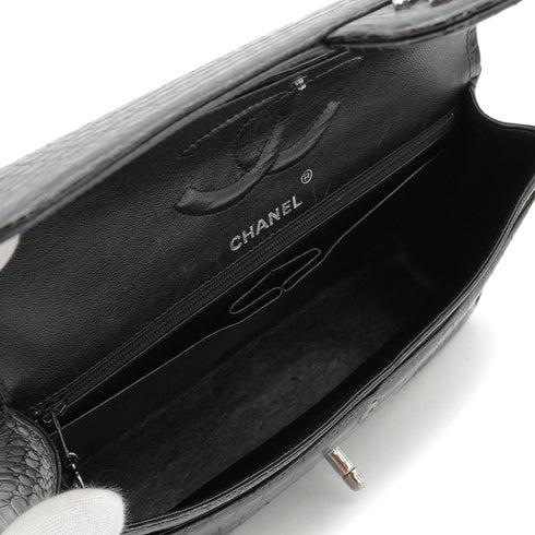 VINTEGE CHANEL CLASSIC FLAP MEDIUM CHAIN SHOULDER BAG BLACK CROCODILE SILVER HARDWARE 90340464