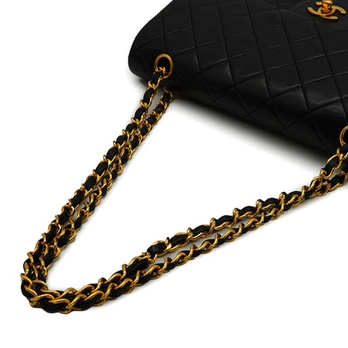 VINTEGE CHANEL CLASSIC FLAP MEDIUM CHAIN SHOULDER BAG BLACK LAMB SKIN GOLD HARDWARE 90335302
