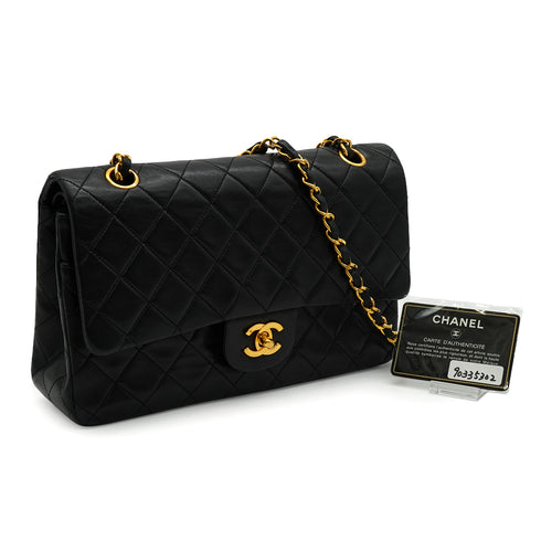 VINTEGE CHANEL CLASSIC FLAP MEDIUM CHAIN SHOULDER BAG BLACK LAMB SKIN GOLD HARDWARE 90335302