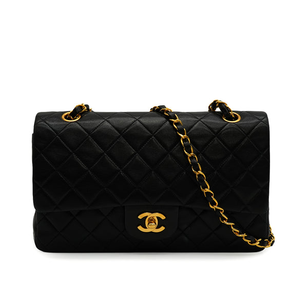 VINTEGE CHANEL CLASSIC FLAP MEDIUM CHAIN SHOULDER BAG BLACK LAMB SKIN GOLD HARDWARE 90335603