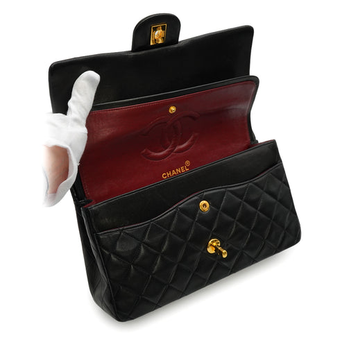 VINTEGE CHANEL CLASSIC FLAP MEDIUM CHAIN SHOULDER BAG BLACK LAMB SKIN GOLD HARDWARE 90335603