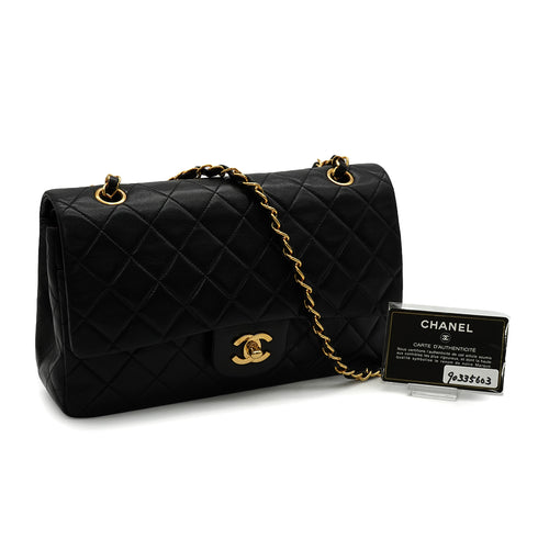 VINTEGE CHANEL CLASSIC FLAP MEDIUM CHAIN SHOULDER BAG BLACK LAMB SKIN GOLD HARDWARE 90335603