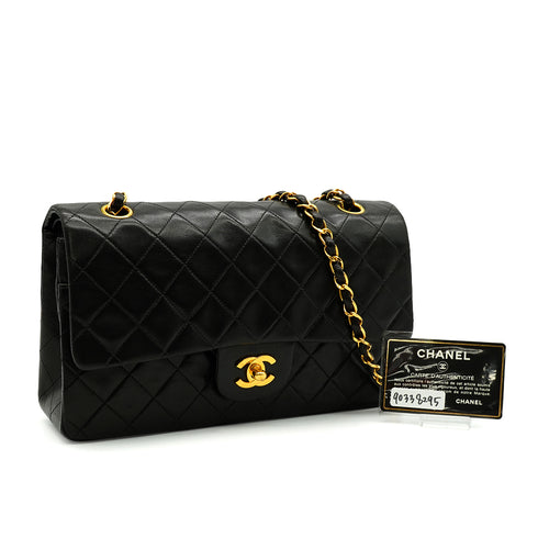 VINTEGE CHANEL CLASSIC FLAP MEDIUM CHAIN SHOULDER BAG BLACK LAMB SKIN GOLD HARDWARE 90338295