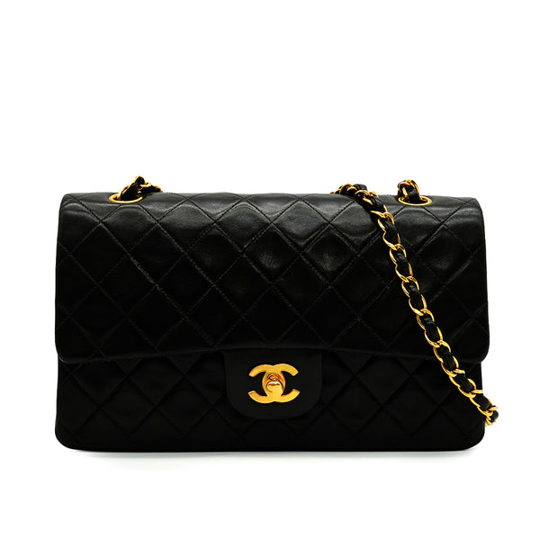 VINTEGE CHANEL CLASSIC FLAP MEDIUM CHAIN SHOULDER BAG BLACK LAMB SKIN GOLD HARDWARE 90338295