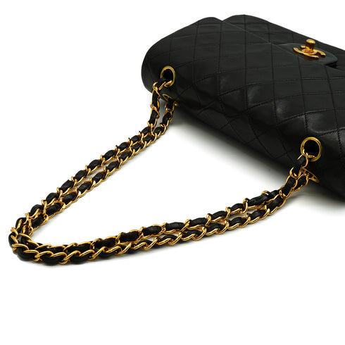 VINTEGE CHANEL CLASSIC FLAP MEDIUM CHAIN SHOULDER BAG BLACK LAMB SKIN GOLD HARDWARE 90338295