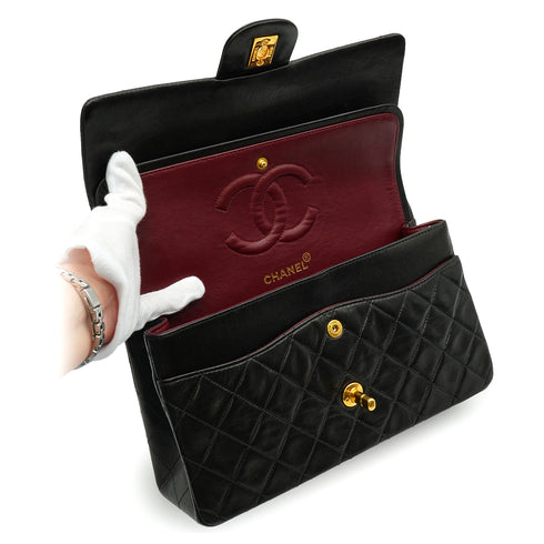 VINTEGE CHANEL CLASSIC FLAP MEDIUM CHAIN SHOULDER BAG BLACK LAMB SKIN GOLD HARDWARE 90338295