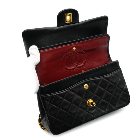VINTEGE CHANEL CLASSIC FLAP MEDIUM CHAIN SHOULDER BAG BLACK LAMB SKIN GOLD HARDWARE 90338302