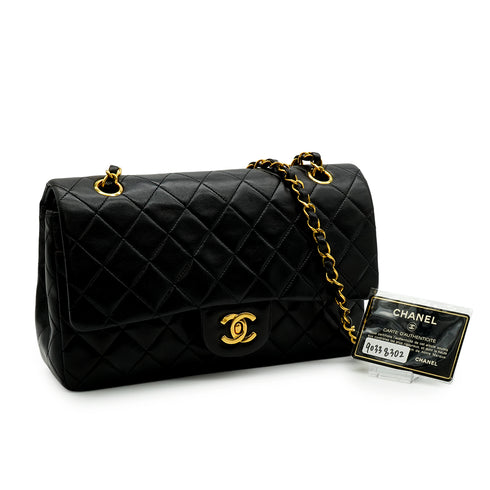 VINTEGE CHANEL CLASSIC FLAP MEDIUM CHAIN SHOULDER BAG BLACK LAMB SKIN GOLD HARDWARE 90338302