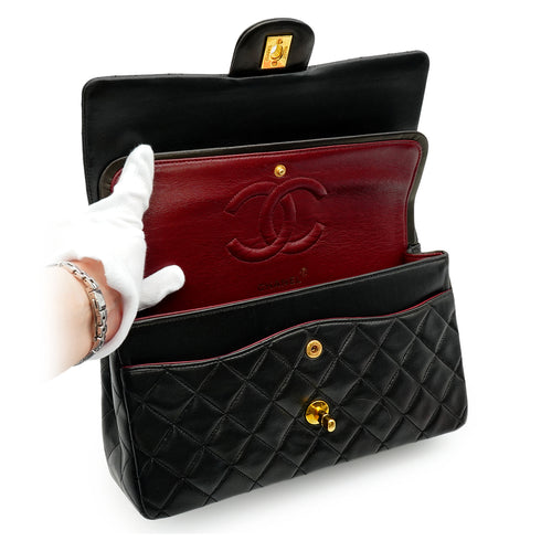 VINTEGE CHANEL CLASSIC FLAP MEDIUM CHAIN SHOULDER BAG BLACK LAMB SKIN GOLD HARDWARE 90338302