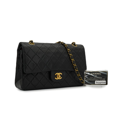 VINTEGE CHANEL CLASSIC FLAP MEDIUM CHAIN SHOULDER BAG BLACK LAMB SKIN GOLD HARDWARE 90338764