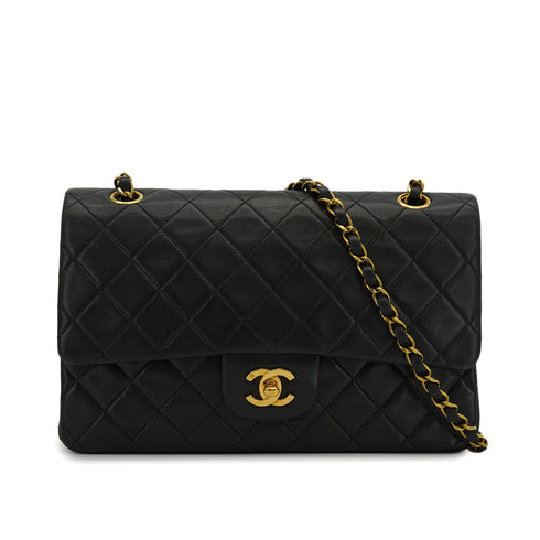 VINTEGE CHANEL CLASSIC FLAP MEDIUM CHAIN SHOULDER BAG BLACK LAMB SKIN GOLD HARDWARE 90338764