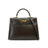 HERMES KELLY 35 SELLIER EBENE BOX CALF HAND SHOULDER BAG 2001 SQUARE E GOLD HARDWARE 90338878
