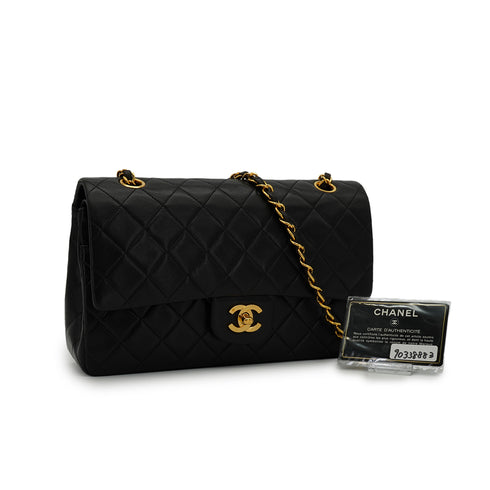 VINTEGE CHANEL CLASSIC FLAP MEDIUM CHAIN SHOULDER BAG BLACK LAMB SKIN GOLD HARDWARE 90338883
