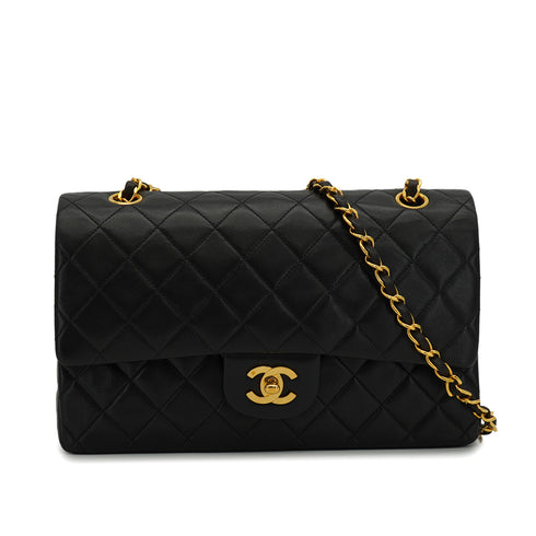 VINTEGE CHANEL CLASSIC FLAP MEDIUM CHAIN SHOULDER BAG BLACK LAMB SKIN GOLD HARDWARE 90338883