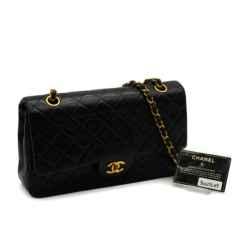 VINTEGE CHANEL CLASSIC FLAP MEDIUM CHAIN SHOULDER BAG BLACK LAMB SKIN GOLD HARDWARE 90339649