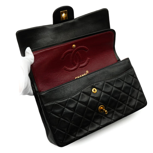 VINTEGE CHANEL CLASSIC FLAP MEDIUM CHAIN SHOULDER BAG BLACK LAMB SKIN GOLD HARDWARE 90339649
