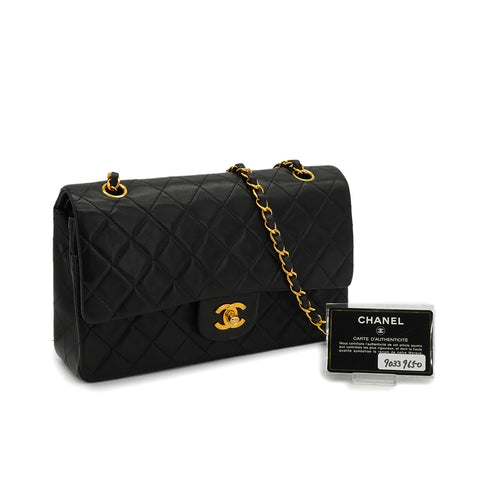 VINTEGE CHANEL CLASSIC FLAP MEDIUM CHAIN SHOULDER BAG BLACK LAMB SKIN GOLD HARDWARE 90339650