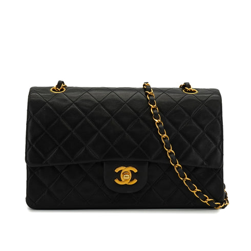 VINTEGE CHANEL CLASSIC FLAP MEDIUM CHAIN SHOULDER BAG BLACK LAMB SKIN GOLD HARDWARE 90339650