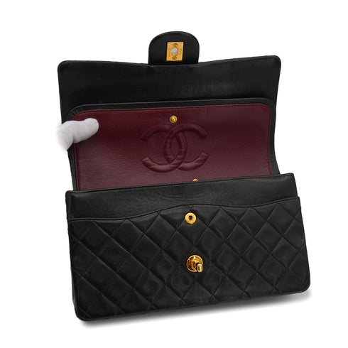 VINTEGE CHANEL CLASSIC FLAP MEDIUM CHAIN SHOULDER BAG BLACK LAMB SKIN GOLD HARDWARE 90339650