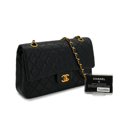VINTEGE CHANEL CLASSIC FLAP MEDIUM CHAIN SHOULDER BAG BLACK LAMB SKIN GOLD HARDWARE 90339950
