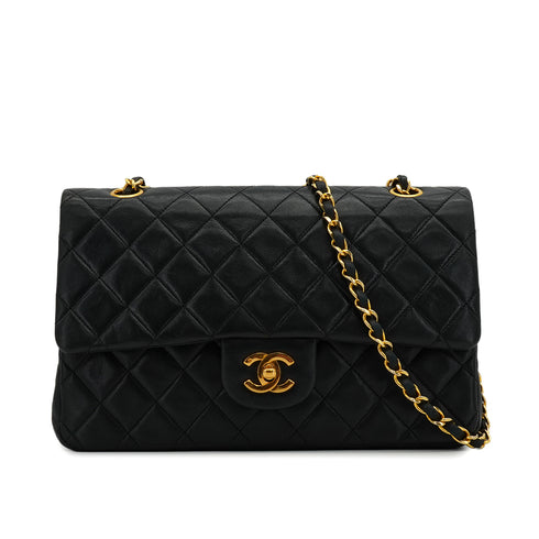 VINTEGE CHANEL CLASSIC FLAP MEDIUM CHAIN SHOULDER BAG BLACK LAMB SKIN GOLD HARDWARE 90339950
