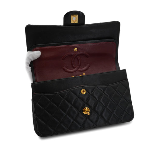 VINTEGE CHANEL CLASSIC FLAP MEDIUM CHAIN SHOULDER BAG BLACK LAMB SKIN GOLD HARDWARE 90339950