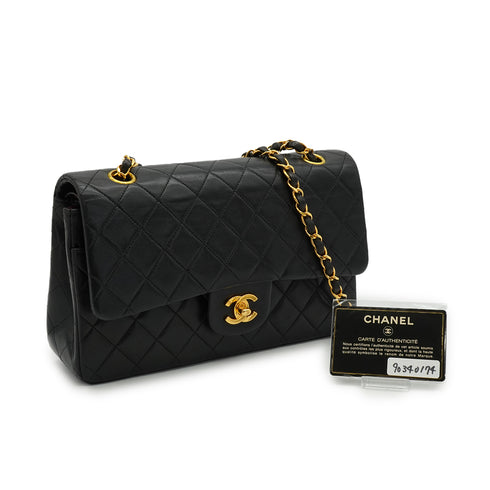 VINTEGE CHANEL CLASSIC FLAP MEDIUM CHAIN SHOULDER BAG BLACK LAMB SKIN GOLD HARDWARE 90340174