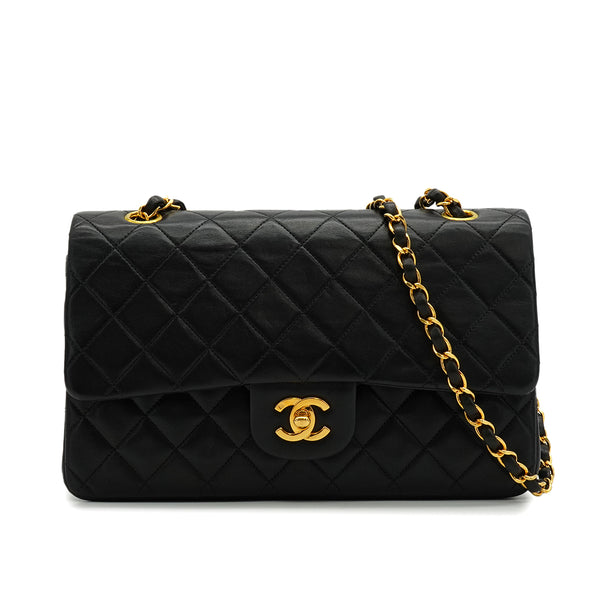 VINTEGE CHANEL CLASSIC FLAP MEDIUM CHAIN SHOULDER BAG BLACK LAMB SKIN GOLD HARDWARE 90340174