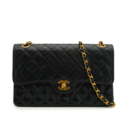VINTEGE CHANEL MATELASSE MEDIUM CHAIN SHOULDER BAG BLACK LAMB SKIN GOLD HARDWARE 90340469
