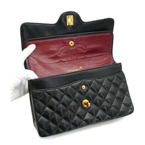 VINTEGE CHANEL MATELASSE MEDIUM CHAIN SHOULDER BAG BLACK LAMB SKIN GOLD HARDWARE 90340469