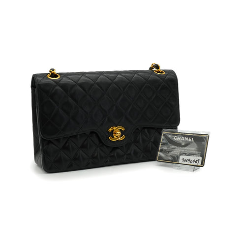 VINTEGE CHANEL MATELASSE MEDIUM CHAIN SHOULDER BAG BLACK LAMB SKIN GOLD HARDWARE 90340469
