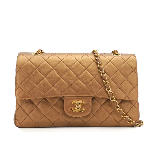 VINTEGE CHANEL CLASSIC FLAP MEDIUM CHAIN SHOULDER BAG BRONZE LAMB SKIN GOLD HARDWARE 90339948