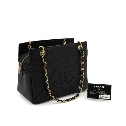 VINTEGE CHANEL COCOMARK CHAIN SHOULDER BAG BLACK CAVIAR SKIN GOLD HARDWARE 90344103