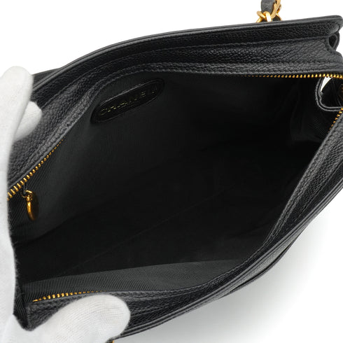 VINTEGE CHANEL LOGO CHAIN SHOULDER BAG BLACK CAVIAR SKIN GOLD HARDWARE 90344381