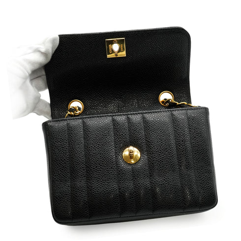VINTEGE CHANEL MADEMOISELLE CHAIN SHOULDER BAG BLACK CAVIAR SKIN GOLD HARDWARE 90341456