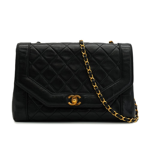 VINTEGE CHANEL MATELASSE CHAIN SHOULDER BAG BLACK LAMB SKIN GOLD HARDWARE 90340179