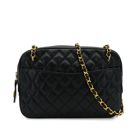VINTEGE CHANEL MATELASSE CHAIN SHOULDER BAG BLACK LAMB SKIN GOLD HARDWARE 90340480