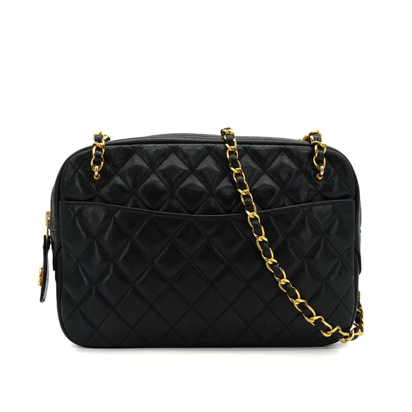 VINTEGE CHANEL MATELASSE CHAIN SHOULDER BAG BLACK LAMB SKIN GOLD HARDWARE 90340480