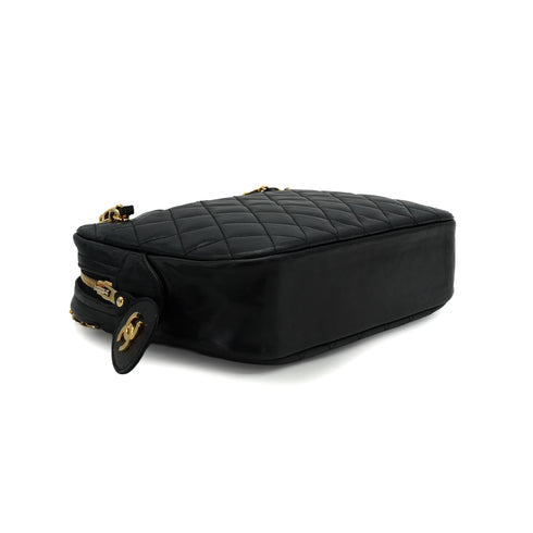 VINTEGE CHANEL MATELASSE CHAIN SHOULDER BAG BLACK LAMB SKIN GOLD HARDWARE 90340480