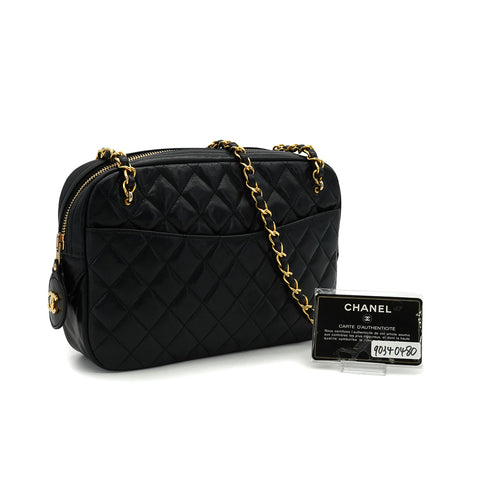 VINTEGE CHANEL MATELASSE CHAIN SHOULDER BAG BLACK LAMB SKIN GOLD HARDWARE 90340480