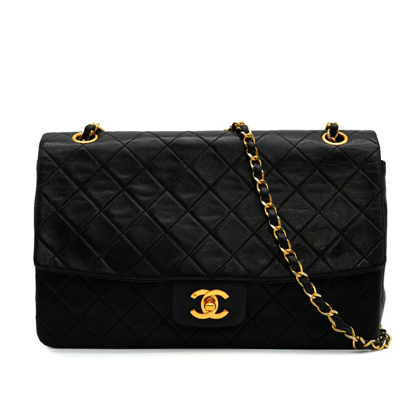 VINTEGE CHANEL MATELASSE CHAIN SHOULDER BAG BLACK LAMB SKIN GOLD HARDWARE 90340501