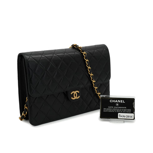 VINTEGE CHANEL MATELASSE PUSH LOCK CHAIN SHOULDER BAG BLACK LAMB SKIN GOLD HARDWARE 90341855