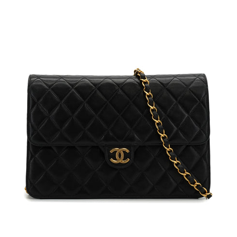 VINTEGE CHANEL MATELASSE PUSH LOCK CHAIN SHOULDER BAG BLACK LAMB SKIN GOLD HARDWARE 90341855