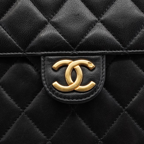 VINTEGE CHANEL MATELASSE PUSH LOCK CHAIN SHOULDER BAG BLACK LAMB SKIN GOLD HARDWARE 90341855