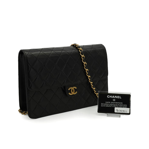 VINTEGE CHANEL MATELASSE PUSH LOCK CHAIN SHOULDER BAG BLACK LAMB SKIN GOLD HARDWARE 90343911