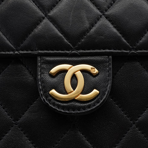 VINTEGE CHANEL MATELASSE PUSH LOCK CHAIN SHOULDER BAG BLACK LAMB SKIN GOLD HARDWARE 90343911