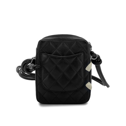 VINTAGE CHANEL CAMBON LINE SHOULDER BAG BLACK LEATHER SILVER HARDWARE 90311884