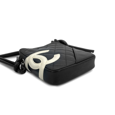 VINTAGE CHANEL CAMBON LINE SHOULDER BAG BLACK LEATHER SILVER HARDWARE 90311884