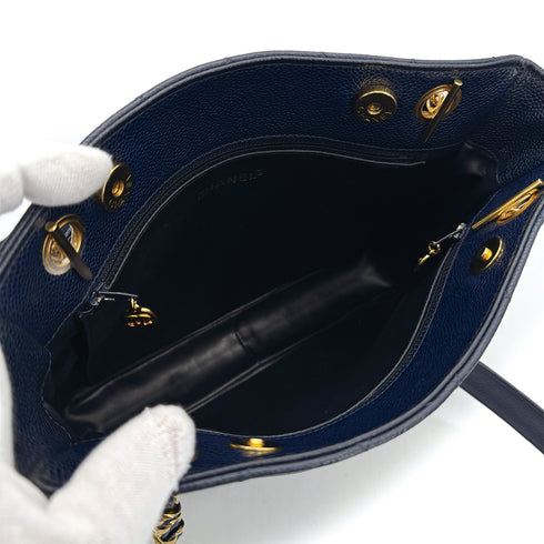 CHANEL VINTAGE MATELASSE CHAIN TOTE BAG NAVY CAVIAR SKIN GOLD HARDWARE 90311051 - PURPOSE
